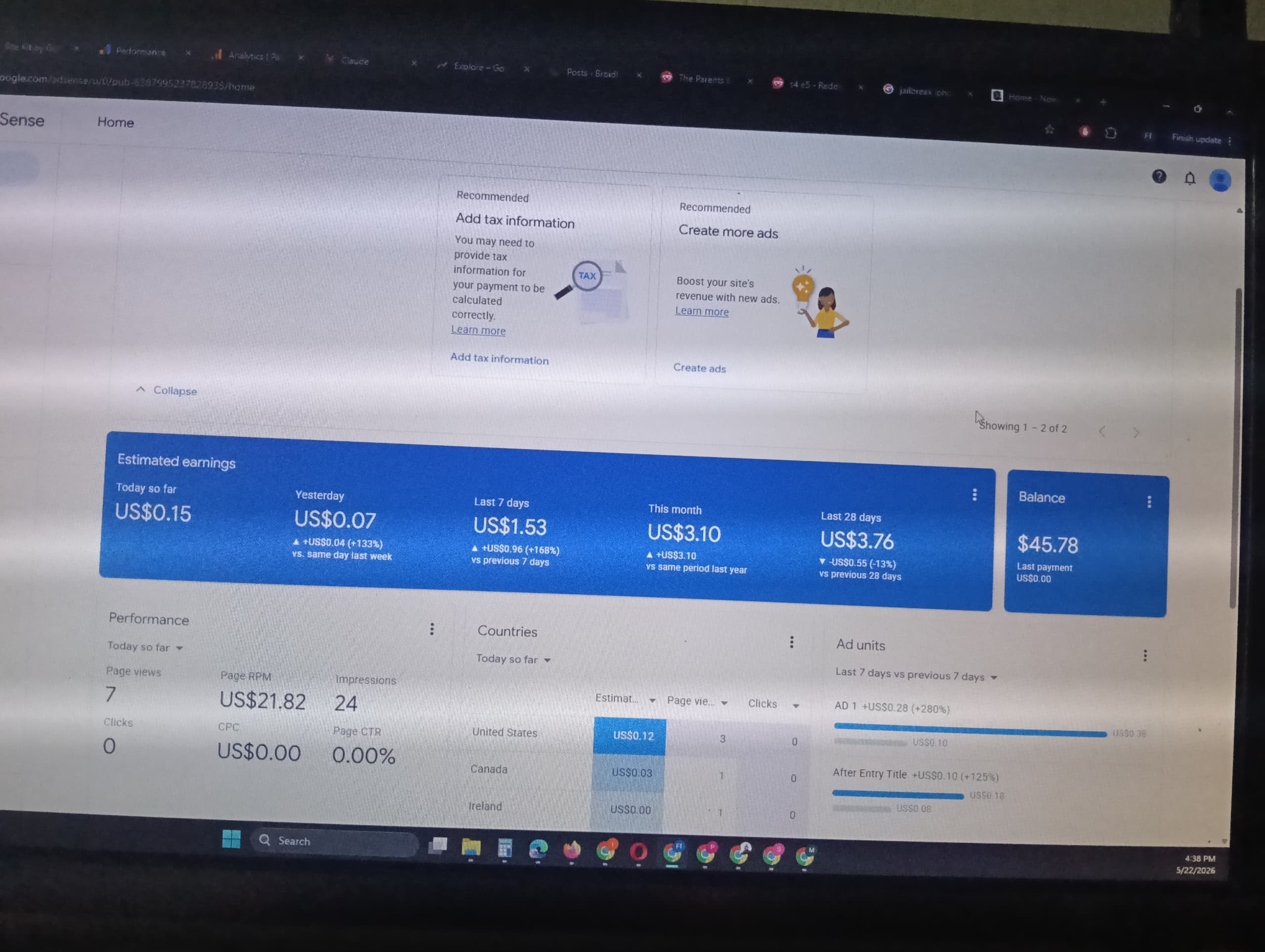45$ balance fully verified Naija Adsense account available